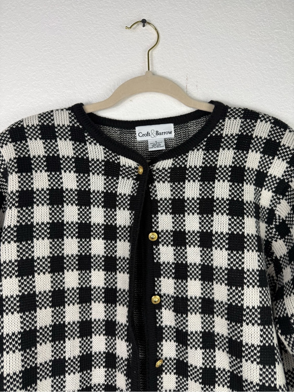 Croft & barrow Vintage Checkered Sweater Buffalo Plaid cardigan size S - Picture 2 of 8